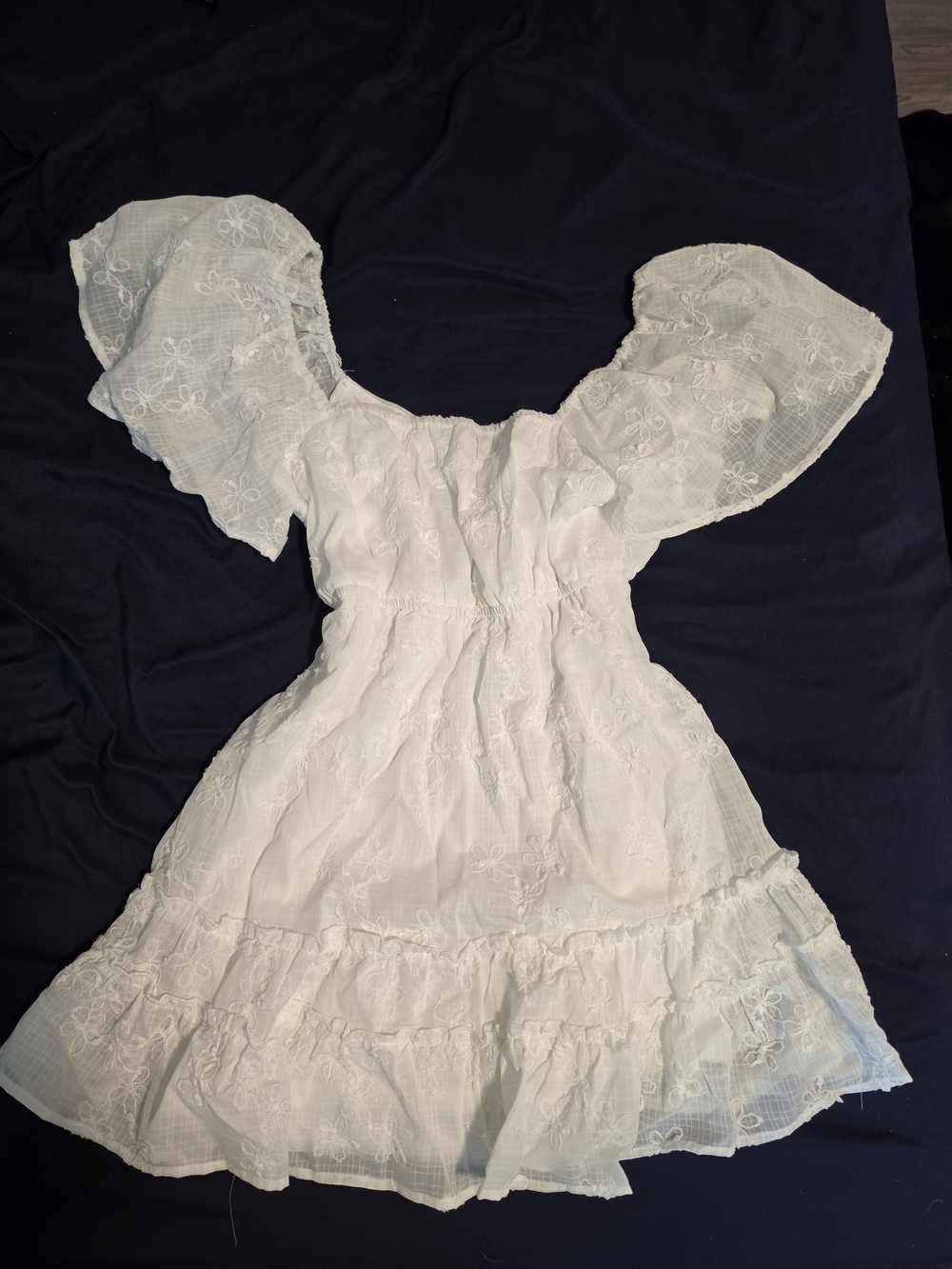 Altar'd State White Embroidered Puff-Sleeve Girls Dress